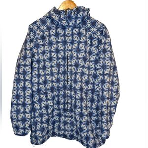 Duluth Trading Co Hooded Windbreaker Jacket Blue And White Patterned Size Large